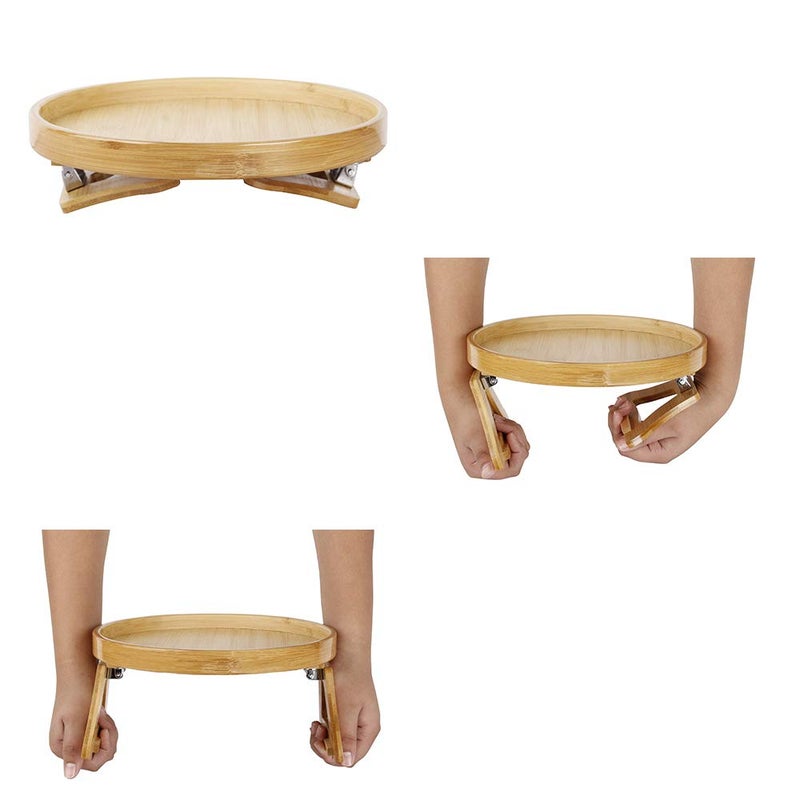 Xchouxer Side Tables Natural Bamboo Sofa Armrest Clip-On Tray, Ideal for Remote/Drinks/Phone (Round) - Image 5